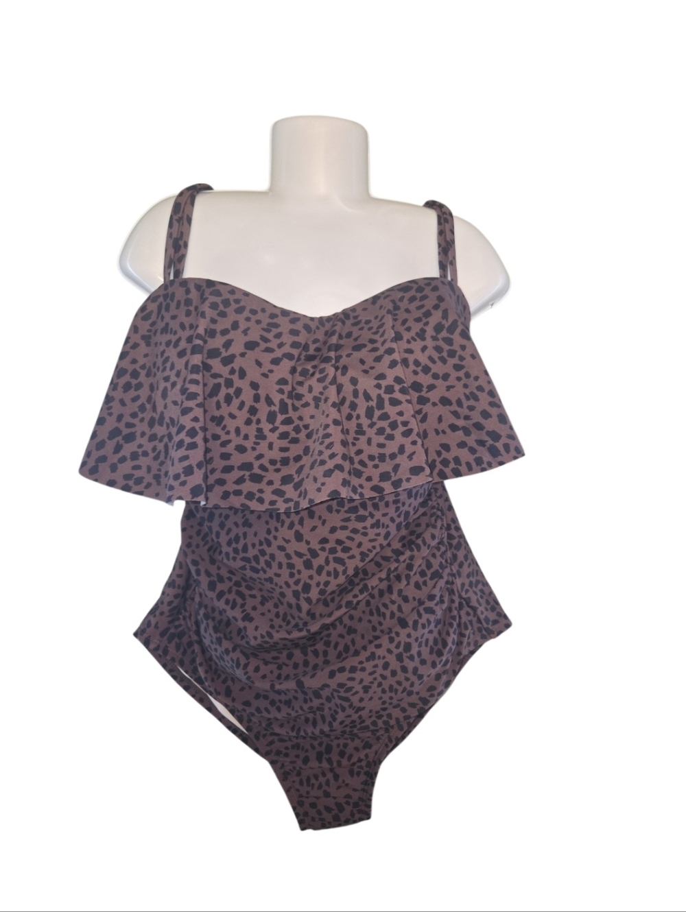 Woman Brown Leopard Print One-Piece Swimsuit